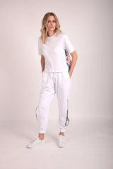 Upcycled - T-shirt in White with Paint Stroke Detail