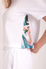 Upcycled - T-shirt in White with Paint Stroke Detail