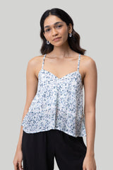 V-neck Lace Camisole in Blue Florals