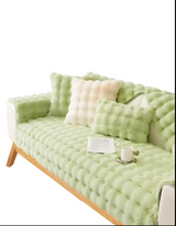 Anyseat Sofa Towel Super Soft Rabbit Plush Light Green Thicken Bubble Velvet Non-slip Sectional Sofa Cover Non-slip L-shaped Couch Cover