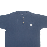 CARHARTT Mens T-Shirt Blue Button Neck L