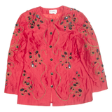 KANITHA Rhinestone Womens Jacket Red Silk Crazy Pattern M