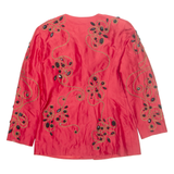 KANITHA Rhinestone Womens Jacket Red Silk Crazy Pattern M