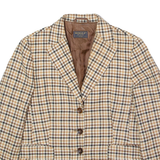 BOGGI Womens Blazer Jacket Beige Wool Check UK 14