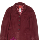 KENZO Womens Overcoat Coat Maroon Wool Floral UK 8