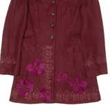 KENZO Womens Overcoat Coat Maroon Wool Floral UK 8