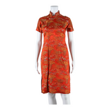 Eastern Inspired Womens Pencil Dress Red Floral Short Sleeve Midi UK 10