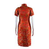 Eastern Inspired Womens Pencil Dress Red Floral Short Sleeve Midi UK 10