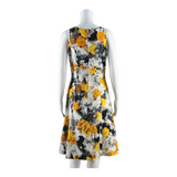 Womens Fit & Flare Dress Yellow Floral Sleeveless Midi M