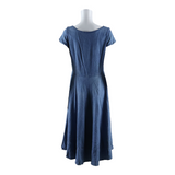 ROBBIE BEE Denim Look Womens Fit & Flare Dress Blue Short Sleeve Midi UK 6