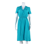 RUE DE SOIE Womens A-Line Dress Blue Silk Short Sleeve Midi UK 4