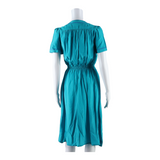 RUE DE SOIE Womens A-Line Dress Blue Silk Short Sleeve Midi UK 4