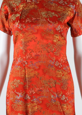 Eastern Inspired Womens Pencil Dress Red Floral Short Sleeve Midi UK 10