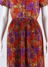 Womens A-Line Dress Red Floral Short Sleeve Knee Length S