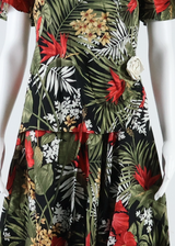 Womens Wrap Dress Green Floral Short Sleeve Midi M