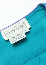 RUE DE SOIE Womens A-Line Dress Blue Silk Short Sleeve Midi UK 4