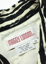 MAGGIE LONDON Womens Day Dress Cream Crazy Pattern Short Sleeve Long UK 12