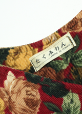 Womens Fit & Flare Dress Maroon Corduroy Floral Sleeveless Midi M