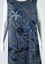 Womens Shift Dress Blue Floral Sleeveless Long 2XL