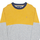 TOMMY HILFIGER Mens Jumper Yellow Crew Neck Tight Knit L