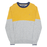TOMMY HILFIGER Mens Jumper Yellow Crew Neck Tight Knit L