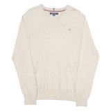 TOMMY HILFIGER Mens Jumper Beige V-Neck Tight Knit M