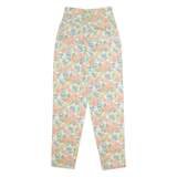 FASHION UP Floral High Waisted Womens Twill Trousers White Tapered W26 L30
