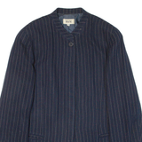 MANI Womens Blazer Jacket Blue Knit Wool 90s Pinstripe L