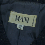 MANI Womens Blazer Jacket Blue Knit Wool 90s Pinstripe L