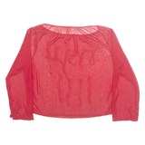 Sheer Beaded Womens Top Red Long Sleeve M