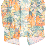 Sheer Womens Kimono Top Orange Long Sleeve Floral M