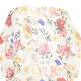 Sheer Womens Kimono Top Cream Long Sleeve Floral S