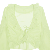Sheer Womens Top Green V-Neck Long Sleeve M