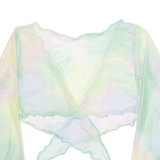 Sheer Cropped Tie-dye Womens Kimono Top Green Long Sleeve S