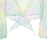 Sheer Cropped Tie-dye Womens Kimono Top Green Long Sleeve S