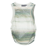 PRETTYLITTLETHING Sheer Ruched Womens Printed Top Green Sleeveless Striped UK 8