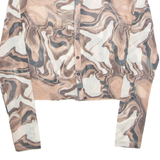 STRADIVARIUS Sheer Marble Womens Printed Shirt Brown Collared Crazy Pattern M