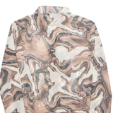 STRADIVARIUS Sheer Marble Womens Printed Shirt Brown Collared Crazy Pattern M