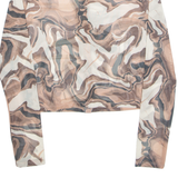 STRADIVARIUS Sheer Marble Womens Printed Shirt Brown Collared Crazy Pattern M