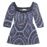 PROMOD Sheer Womens Printed Top Blue 3/4 Sleeve Floral S
