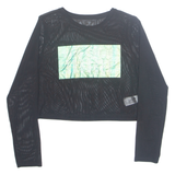 Always Ready For Trouble Cropped Sheer Womens Printed Top Black Long Sleeve S