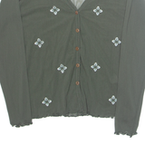 MORE & MORE Womens Top Green V-Neck Long Sleeve Nylon Floral UK 10