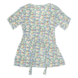 Belted Womens Printed Blouse Green V-Neck Floral UK 16