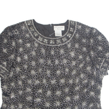 PAPELL BOUTIQUE Beaded Womens Printed Top Black Silk Floral XL