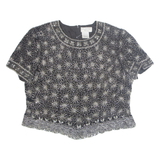 PAPELL BOUTIQUE Beaded Womens Printed Top Black Silk Floral XL