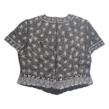 PAPELL BOUTIQUE Beaded Womens Printed Top Black Silk Floral XL