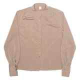 DEL MOD Womens Shirt Brown Button Neck Long Sleeve M