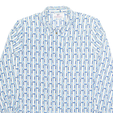 VALENTINE Womens Printed Shirt Blue Collared Long Sleeve Geometric S