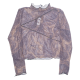 PRETTYLITTLETHING Sheer Marble Womens Printed Top Purple Crazy Pattern UK 12