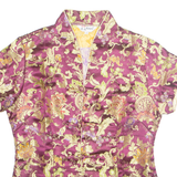 KAIYU Eastern Inspired Womens Printed Top Maroon V-Neck Floral S
